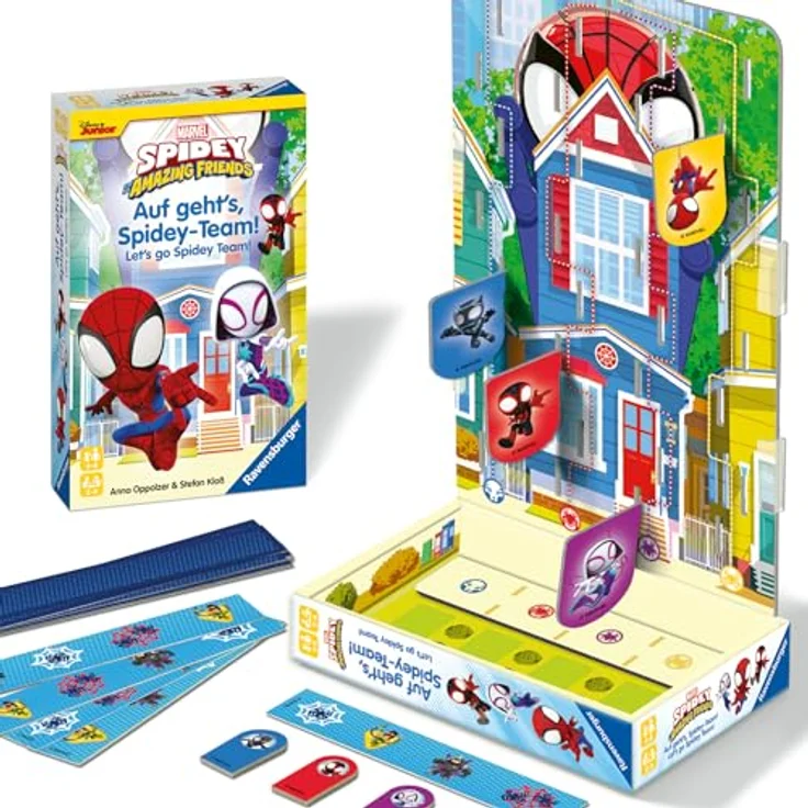 Ravensburger 22594 Spidey and his Amazing Friends - Auf geht's, Spidey-Team! - Mitbringspiel für 2-4 Spieler ab 4 Jahren, 3D Aufbau, für Fans der Serie geeignet – Bild 1