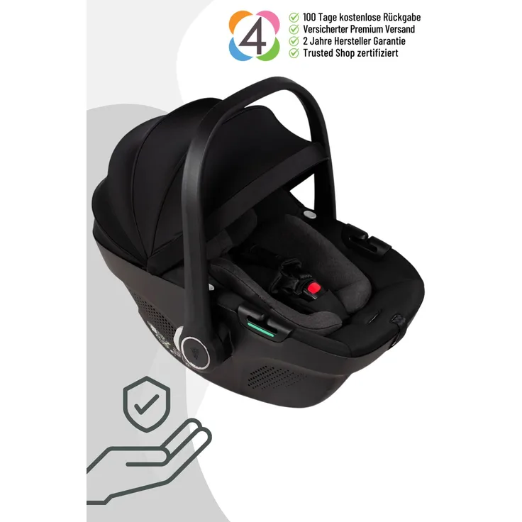 Venicci Tiago 360 I-Size, Babyschale für Kinder bis 13 kg, schwarz mit verstellbarem Griff und Sonnenschutz