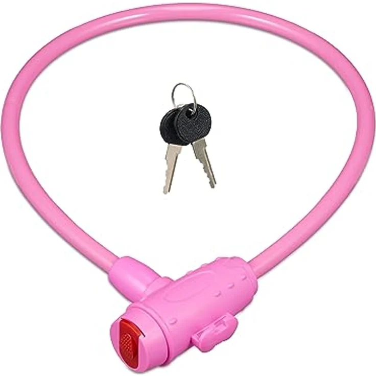 relaxdays Kabelschloss für Kinder, Fahrradschloss in Pink mit wetterfester Ummantelung, 70 cm Länge, inkl. 2 Schlüssel – Bild 1
