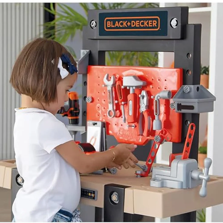 Smoby Spielwerkbank Black + Decker Werkbank Center, Kinderwerkbank mit großer Holzstruktur-Arbeitsfläche und Akkuschrauber, für Kinder ab 3 Jahren – Bild 5