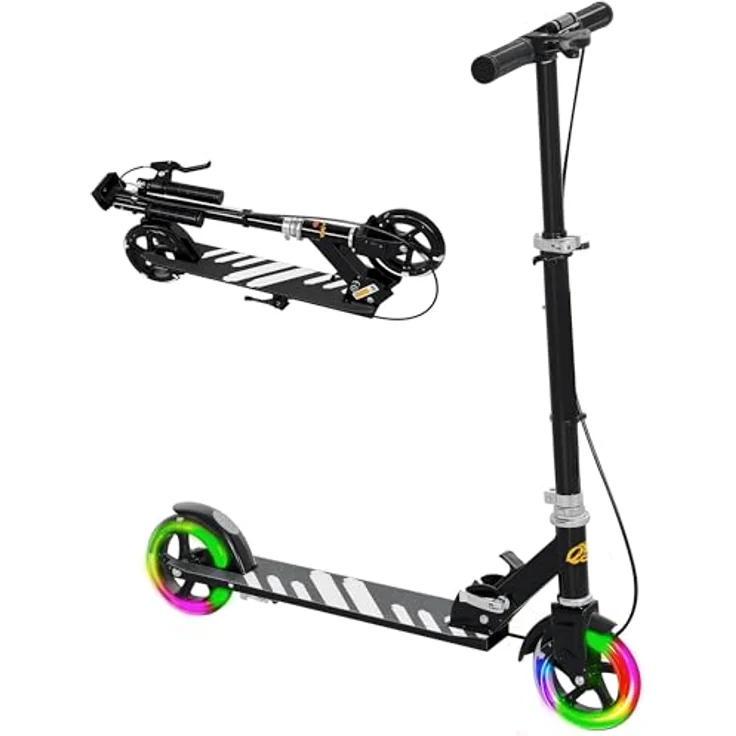 AIYAPLAY Kickscooter für Kinder, höhenverstellbar mit leuchtenden Rädern, klappbar, für 3-8 Jahre, bis 50 kg, mit Doppelbremse, sicherer Fahrspaß – Bild 1