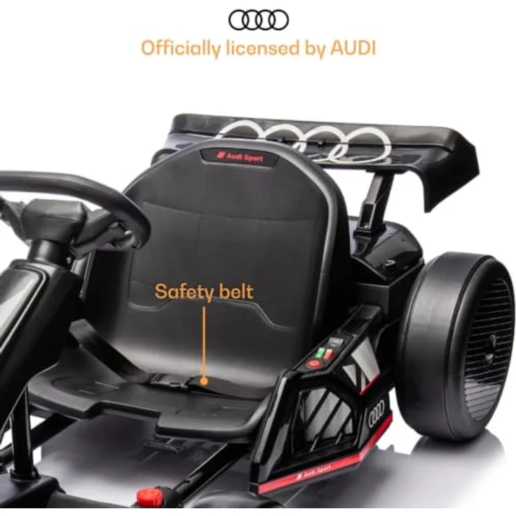 Vrooomy Audi Kinder Elektro GoKart 24V, mit Driftfunktion, Bluetooth, EVA-Reifen, verstellbarem Sitz – Schwarz – Bild 8