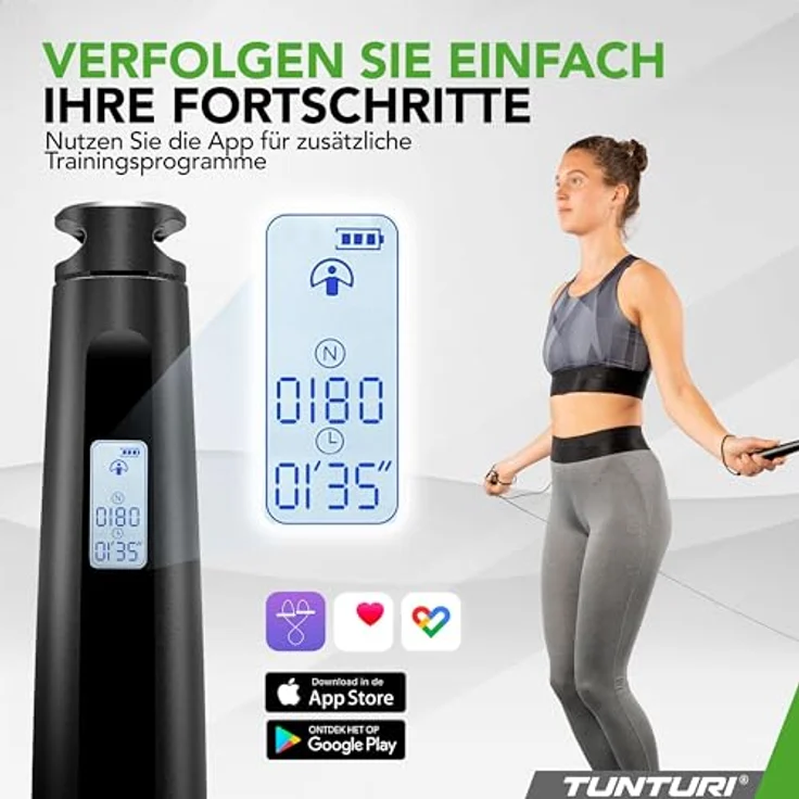 Tunturi Smart Springseil - Seilspringen - Jumping Fitness - Verstellbar mit Hautfreundlichen Schaum Griffe - Längenverstellbar - Für Kinder und Erwachsene, Blau – Bild 2