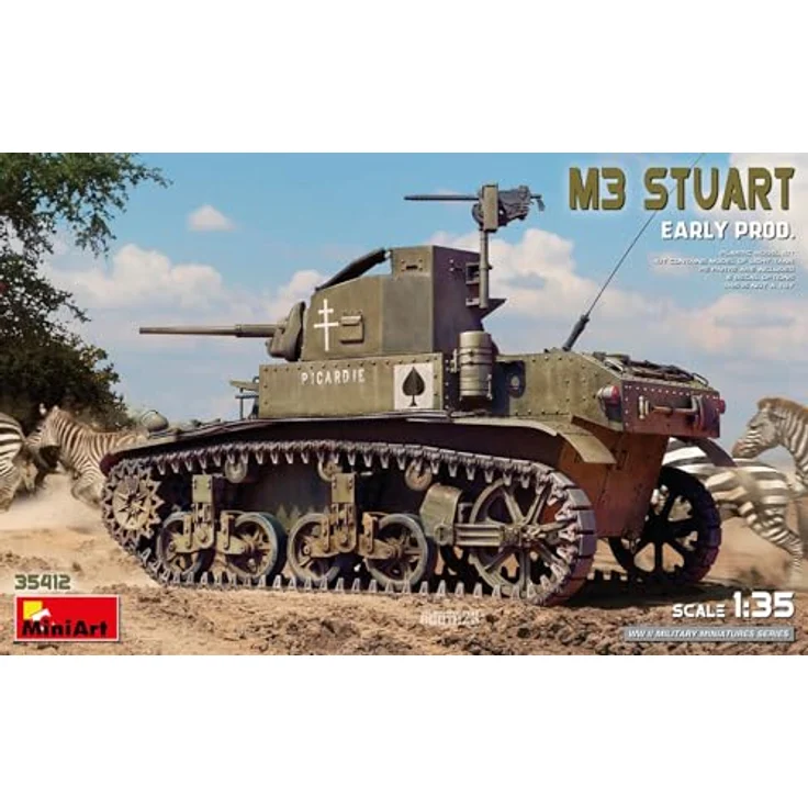 Other 1:35 M3 Stuart, Standmodell Panzer der frühen Produktionsreihe mit beweglichen Luken und 6 Varianten Decals – Bild 7