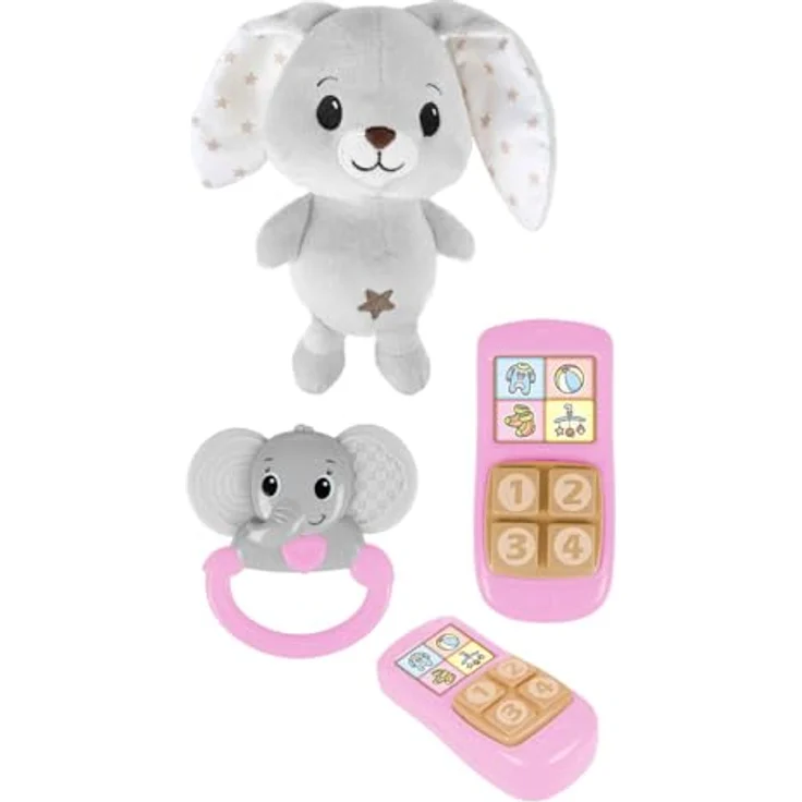 Toi-Toys Baby Kuscheltier Plüsch Kaninchen mit Rassel und Telefonspielzeug, weich und bunt – Bild 2
