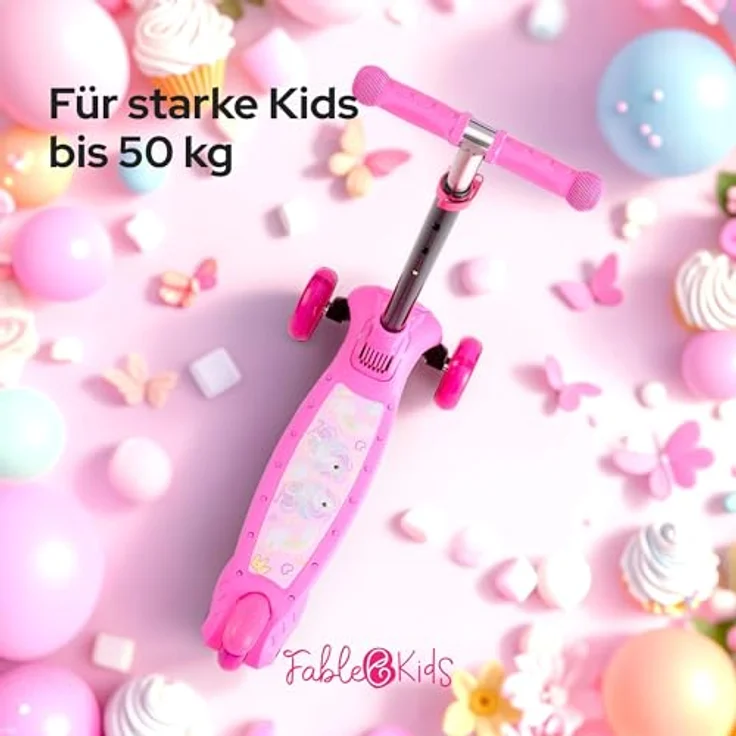FableKids Kinderscooter LILY UNICORN, pinker Cityroller mit LED-Rädern, für Kinder ab 3 Jahren bis 50 kg, höhenverstellbar und klappbar – Bild 7