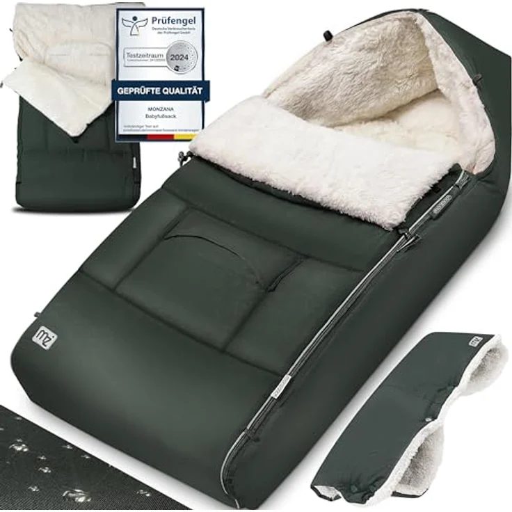 Monzana Babyfußsack Handwärmer Wetterfest Reflektoren-Streifen Reißverschluss abnehmbares Fußteil Waschbar Kinderwagen Winter Fußsack 90x60 cm – Bild 2