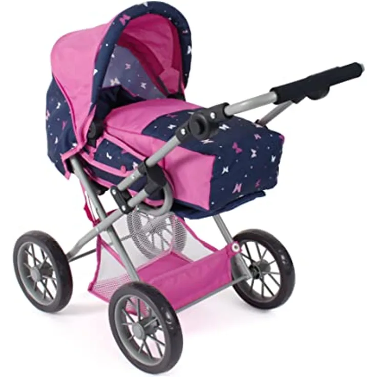 Bayer Chic 2000 - Puppenwagen Leni, 2in1 Kombipuppenwagen mit herausnehmbarer Tragetasche, Butterfly Navy-pink, 560-33, 64 x 37 x 68 cm
