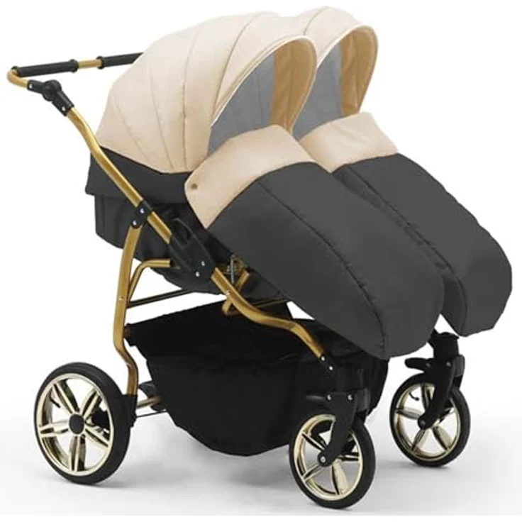 BabyMerc Zwillings-Kombikinderwagen City Twin 5 in 1 inkl. Sportsitze, Autositze und Isos in 19 Farben, Geschwisterwagen mit 360° schwenkbaren Vorderrädern – Bild 3