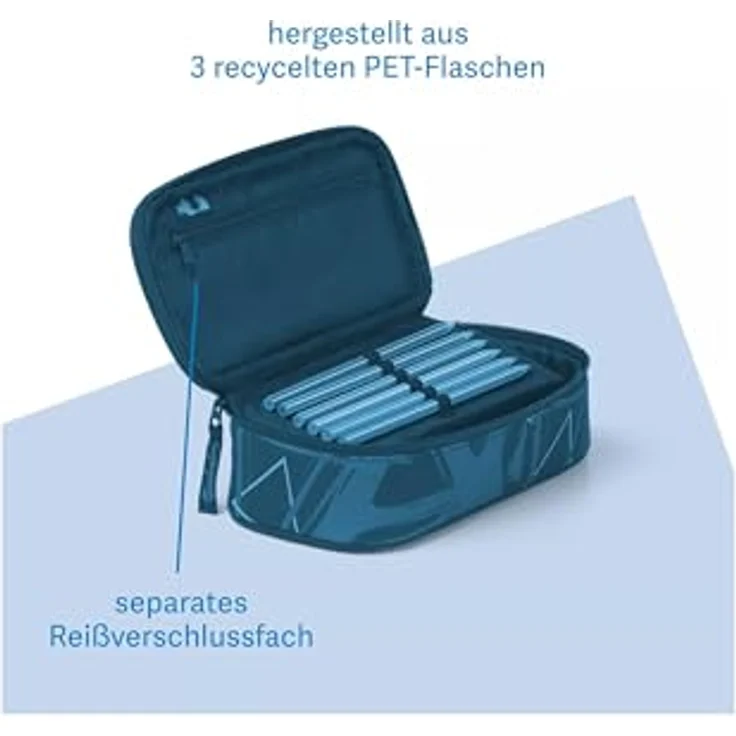 satch Schlamperbox extra groß inkl. Trennfach Reißverschlussfach Stiftehalter Geodreieck Sichtfenster für Stundenplan Bright Faces - Lila – Bild 3