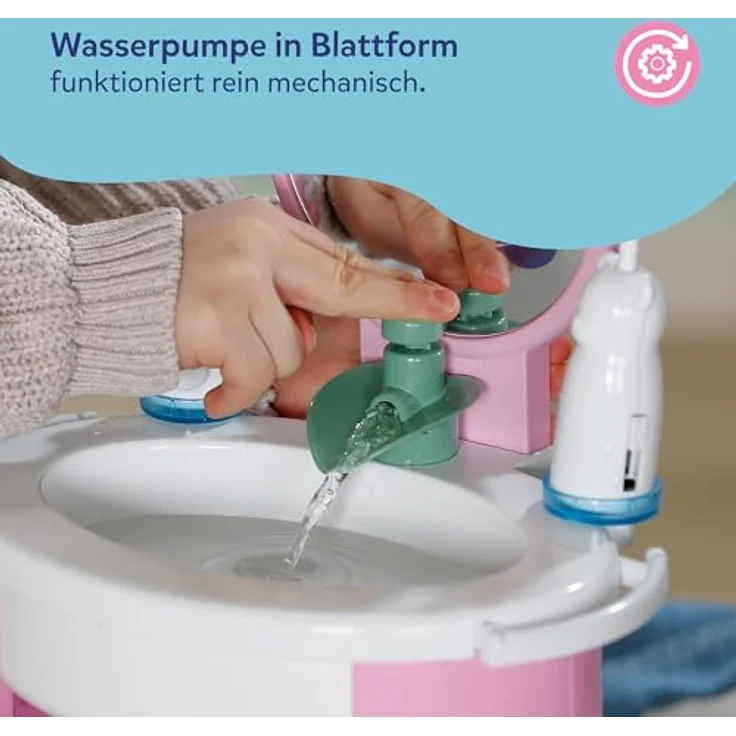 BABY Born Handwaschbecken, Puppenwaschtisch mit Wasserfunktion, inkl. Zahnbürste und Seifenspender, passend für 36cm und 43cm Puppen, farbenfrohe Unterwasserwelt-Sticker – Bild 3