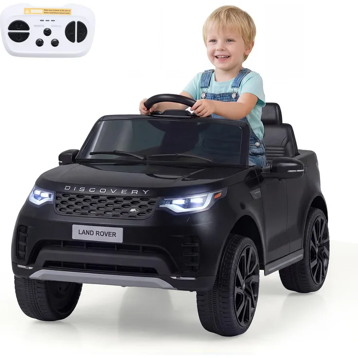 COSTWAY 12V Land Rover Discovery Kinder-Aufsitzauto, mit Federung, LED-Scheinwerfern, Musik und Fernbedienung, Schwarz, für Kinder ab 3 Jahren