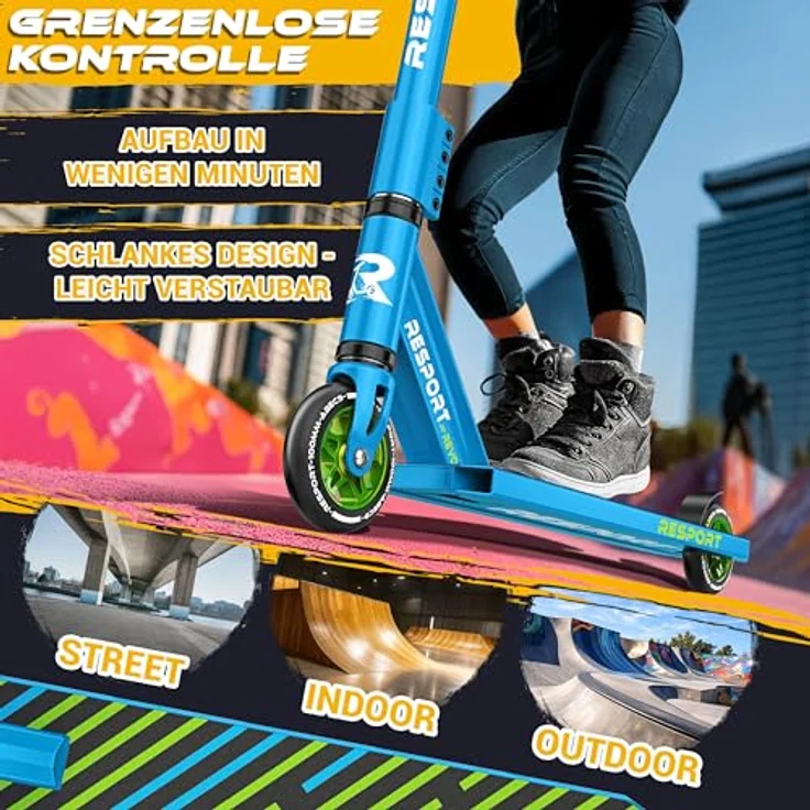 RE:SPORT Revo Stunt Scooter, Profi Stuntroller mit 100mm PU Wheels, ABEC 9 Kugellager, Y-Bar und Ständer für Kinder & Erwachsene – Bild 4