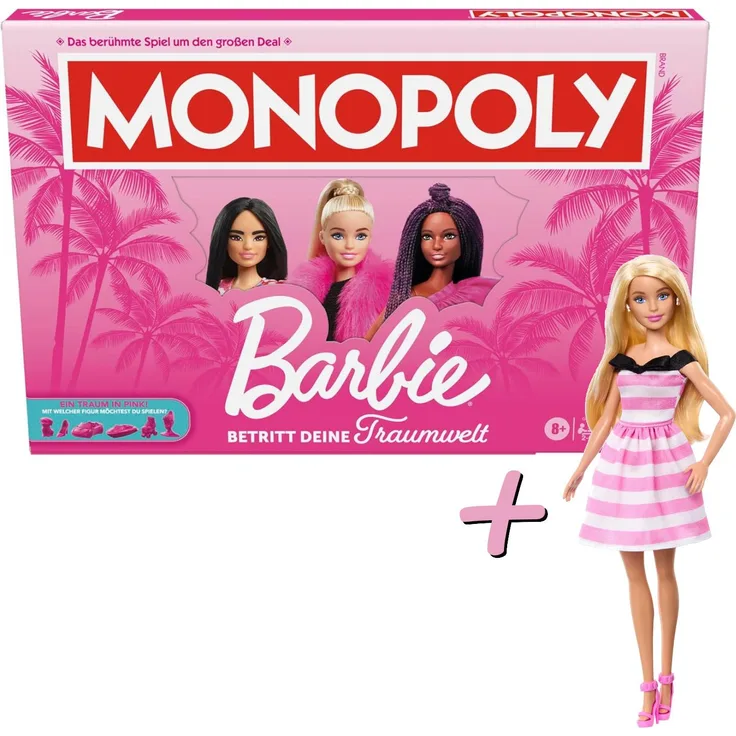 Gomazing Monopoly Barbie Brettspiel Set mit Barbie 65. Jahrestag Puppe, blond, für 2–6 Spieler, ab 8 Jahren
