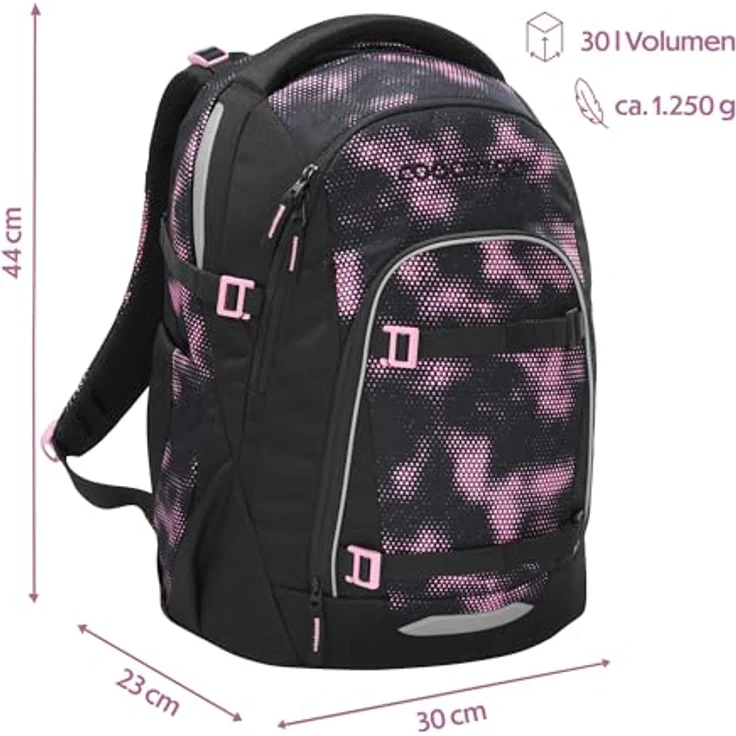 Coocazoo Mate Schulrucksack „Pink Illusion”, ergonomischer Tornister, schwarz-pink, höhenverstellbar, mit Brust- und Hüftgurt, 30 Liter, ab der 3. Klasse – Bild 2