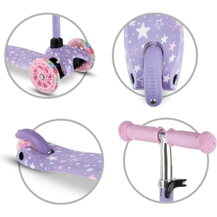 COIL Dreiradscooter, Kinderroller, Tretroller, Dreirad-Balance-Roller, Cityroller, ABEC-7-Lager, 3-stufige Lenkradverstellung, LED-Räder, Stars – Bild 7