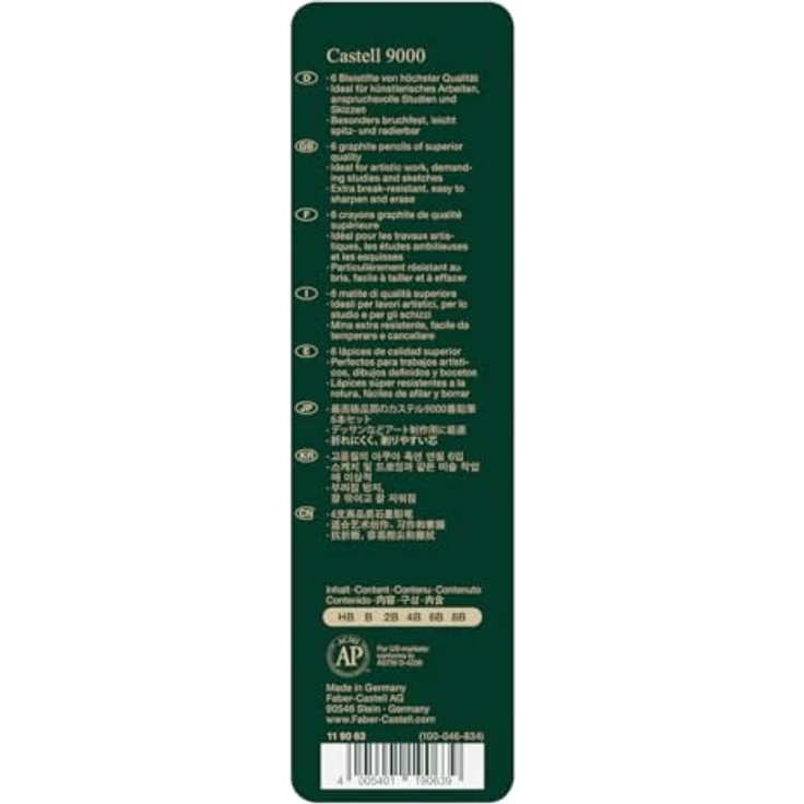 Faber-Castell Castell 9000 Bleistift 6er Etui, bruchgeschützte Mine, 6 Härtegrade für technischen und künstlerischen Bereich – Bild 3