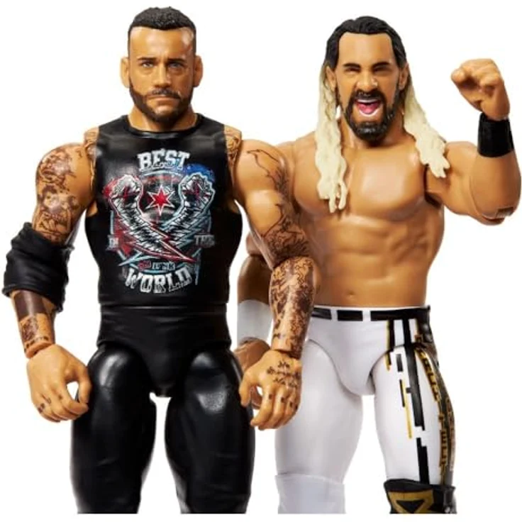 WWE CM Punk V Seth Freakin Rollins, Mattel Main Event Showdown 2 Pack Series 23, bewegliche Action Figuren mit Mikrofon-Zubehör – Bild 2