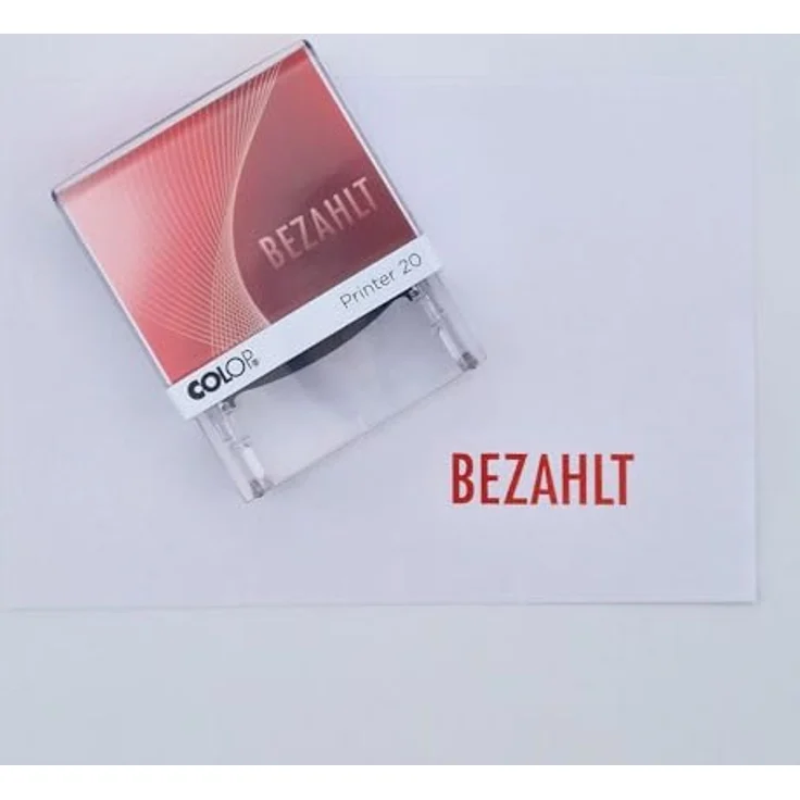 COLOP Printer 20 Textstempel, Abdruckgröße 38 x 14 mm, BEZAHLT, Kunststoff rot, Sichtfenster vorhanden – Bild 6