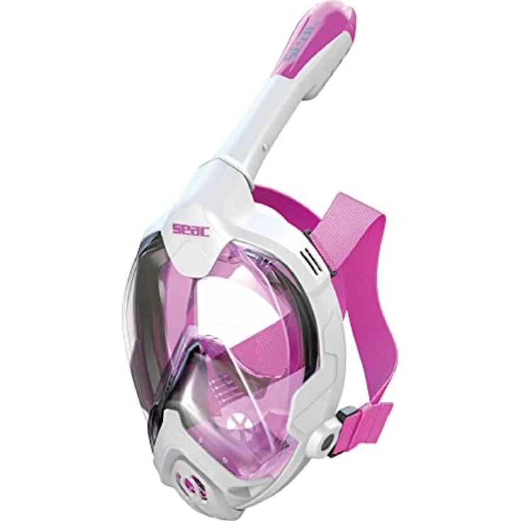 SEAC Magica Schnorchelmaske Vollgesichtsmaske mit Anti-Beschlag System, Dry Top Schnorchel und Auslassventil, weiß/rosa, XS/S – Bild 1
