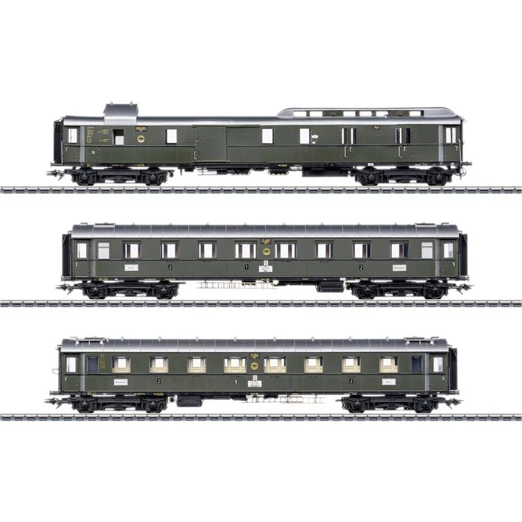 Märklin 42490 H0 3er-Set Schnellzugwagen PwPost4ü-28 der DRG, braungrün, mit LED-Innenbeleuchtung und detaillierter Ausführung