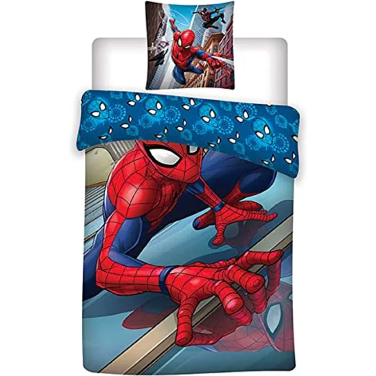 Aymax Spiderman Bettwäsche Set 100% Baumwolle, Blau