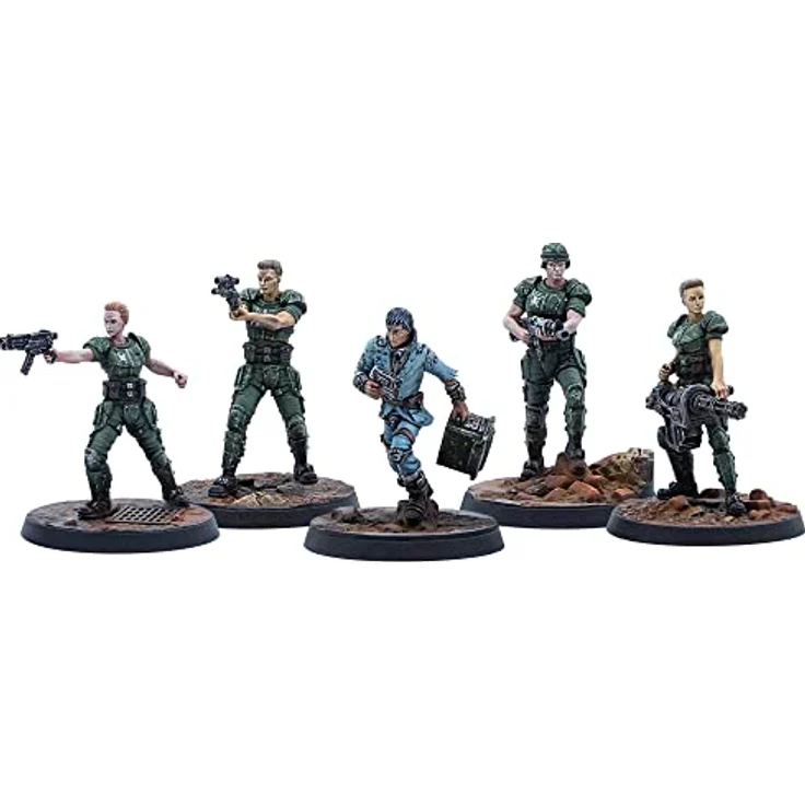 Modiphius Fallout: Wasteland Warfare - Survivors - Reilly's Rangers, 5 Resin Miniaturen mit 32mm und 30mm Scenic Bases, unbemalt – Bild 2