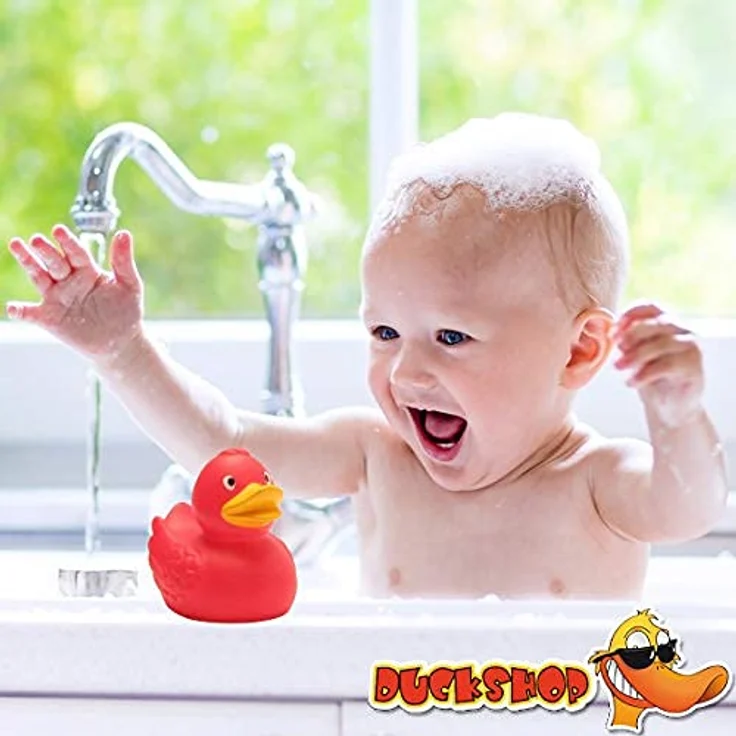 Duckshop Ronja Badeente - rot I Quietscheente I L: 7,5 cm I inkl. Badeenten-Schlüsselanhänger im Set – Bild 2
