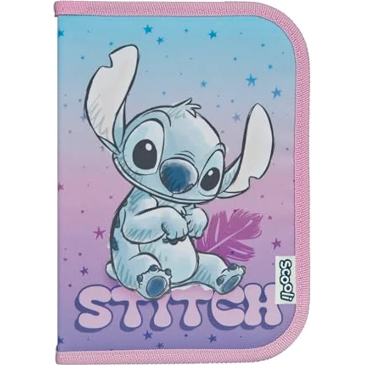 Scooli Gefülltes Schüleretui Stitch, Federmäppchen mit 14 Buntstiften und Zubehör, ergonomisch geformt, ideal für Schule und Freizeit, ab 6 Jahren – Bild 1