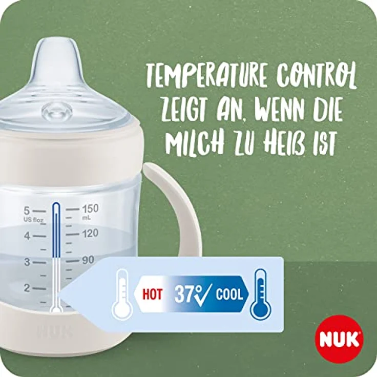 NUK for Nature Trinklernflasche | aus nachhaltigem Material | extra breite und weiche Lippenauflage | mit Temperature Control | auslaufsicher | ab 6 Monaten | 150ml | BPA frei | grün – Bild 6