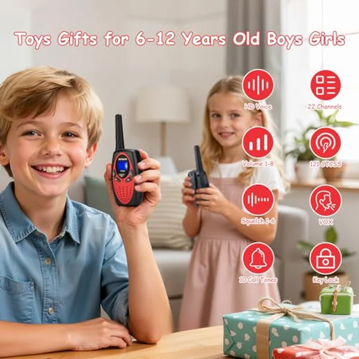 Retevis RT628 Walkie Talkie Kinder, Spielzeug mit Taschenlampe und VOX-Funktion, für Abenteuer und Familienspiele, 1 Paar, Rot – Bild 2