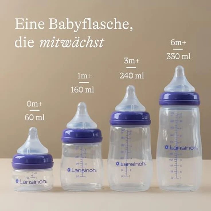Lansinoh Starter-Set mit 2 PP Flaschen (160 ml & 240 ml), 3 Natural Wave® Trinksaugern (Gr. S, M & L), inkl. Anti-Kolik-Ventil, für sanften Übergang zwischen Stillen und Flasche – Bild 6
