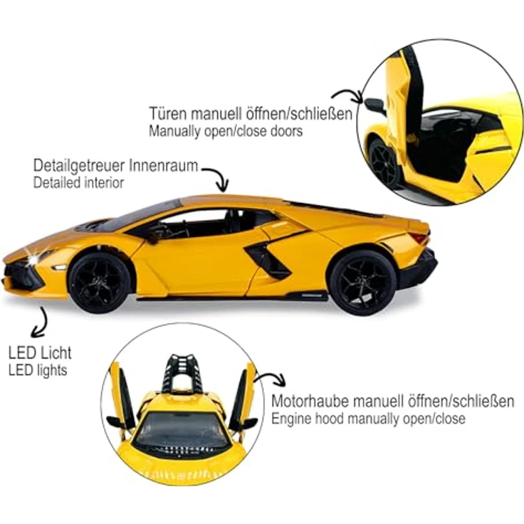Jamara Lamborghini Revuelto Diecast 1:24, ferngesteuertes Auto in gelb, inkl. Knopfzellen für Kinder ab 36 Monaten – Bild 4