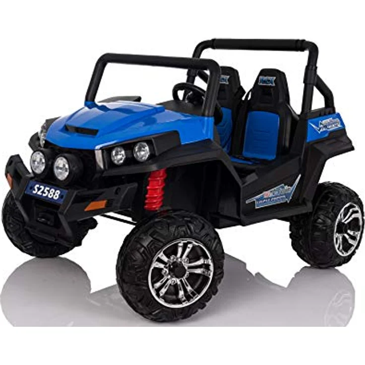 Beneo Kinder-Elektroauto RSX, blau - 2x12V, 4 X MOTOR, 2,4 GHz Fernbedienung, Zwei Kunstledersitze, Weiche EVA Räder, FM Radio, Bluetooth – Bild 1