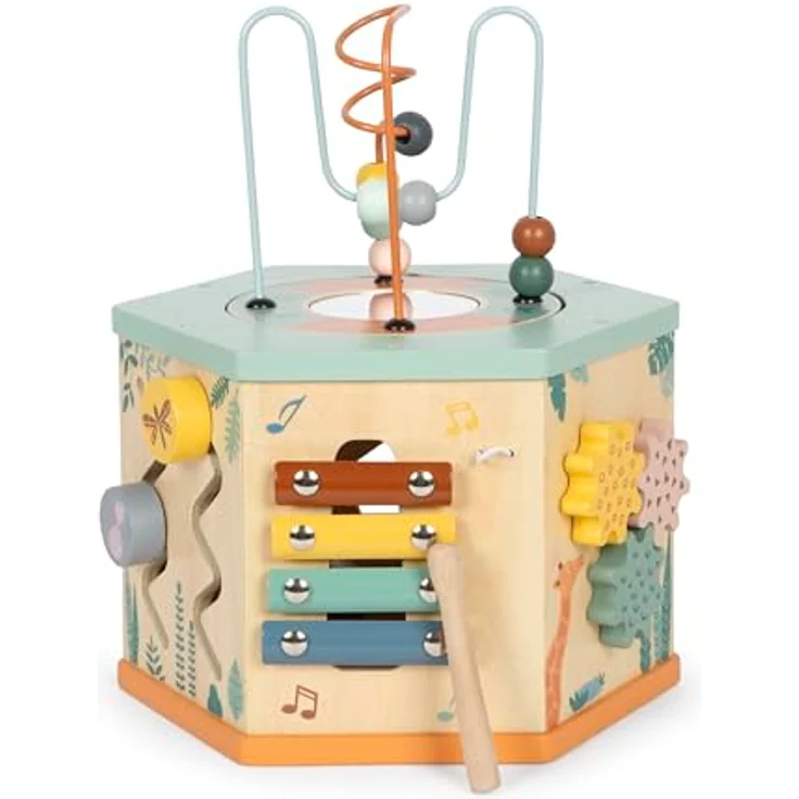 Small Foot Labyrinth Motorikwürfel „Safari“ aus Holz, Motorikspielzeug mit 7 Seiten, Lernspielzeug für Kinder ab 1 Jahr, 12641 – Bild 4