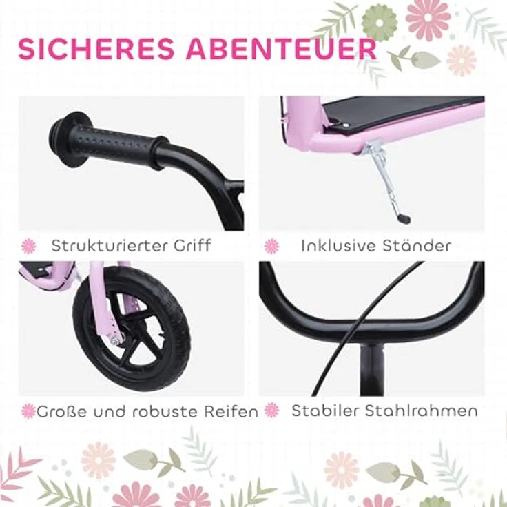 Kinderroller Anti-Rutsch Trittfläche, Metallfahrradständer zum Parken, (Farbe: pink) – Bild 5