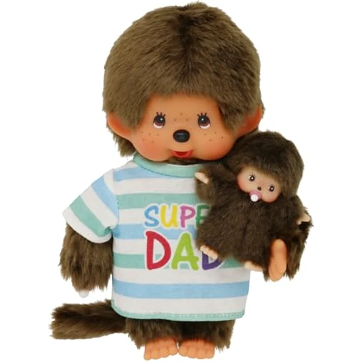 Monchhichi Plüschfigur Super Dad mit Kind 20 cm - Junge Papa mit Baby, braunes Fell, Kunststoffdetails - Preisvergleich – Bild 2
