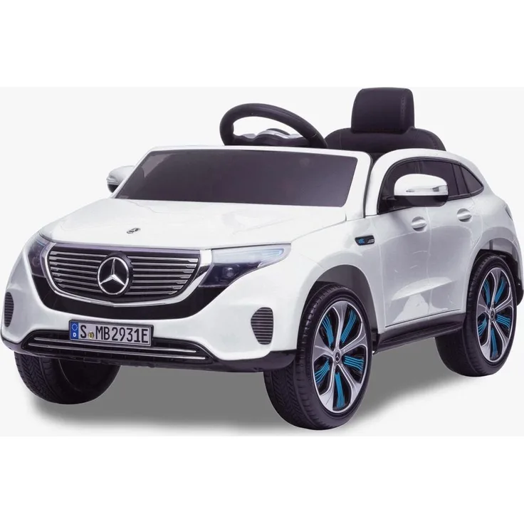 Mercedes Kinder Elektroauto 12V EQC400 - 1 bis 6 Jahre - mit Fernbedienung - Weiß, offiziell lizenziert - 2 Motoren - Soft-Start-Funktion - MP3-Player