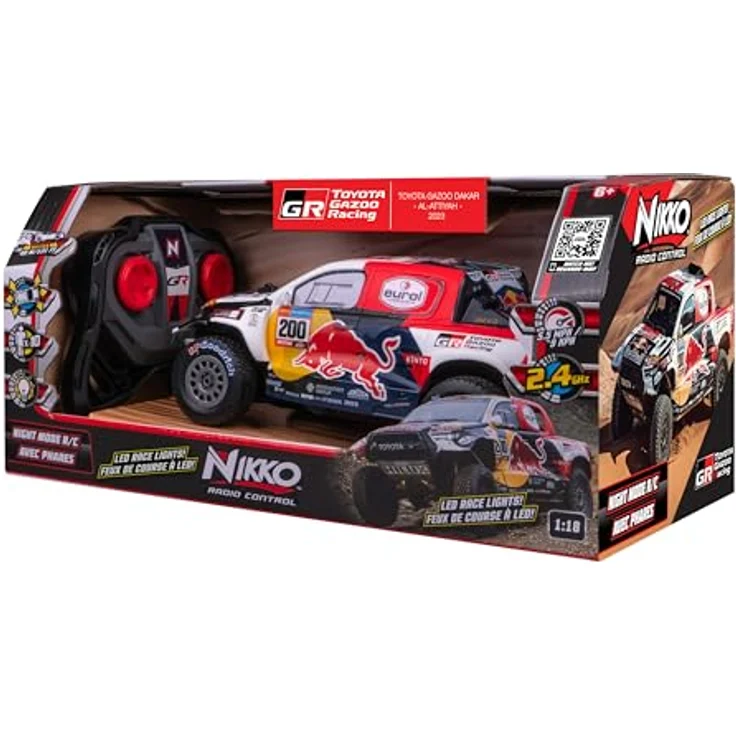 Nikko RC 10591 Night Mode Toyota Gazoo Dakar, Ferngesteuertes Rallye Auto, realistische Details, LED Scheinwerfer, 25 cm, 2,4 GHz Fernsteuerung, 40 m Reichweite, für Kinder ab 6 Jahren, Blau – Bild 3