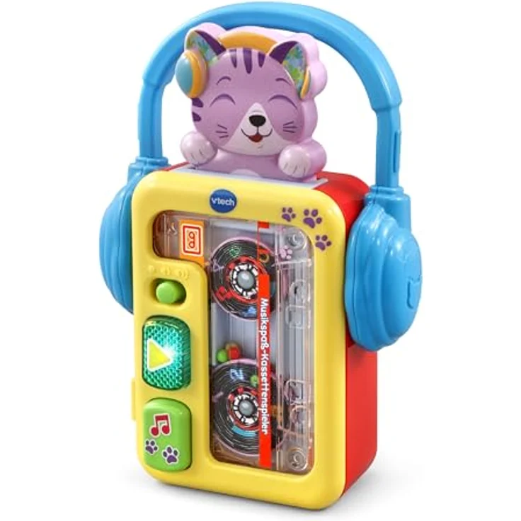 VTech Baby Musikspaß-Kassettenspieler mit leuchtender Wiedergabetaste und spielendem Kätzchen, Retro-Look - Blau – Bild 2
