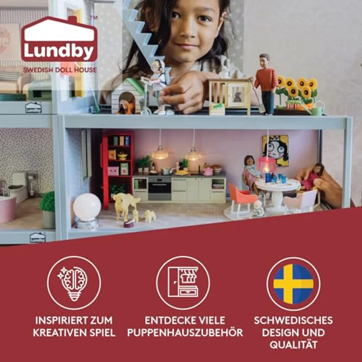 Lundby Haustiere für Puppenhaus - 9-teilig - Puppenhauszubehör - Hund - Katze - Kaninchen - Figure - Tier - Kätzchen - Welpen - Zubehör - ab 4 Jahre - Minipuppen 1:18 – Bild 2