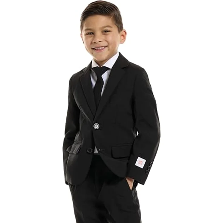 OppoSuits Boys Black Knight, dreiteiliger Anzug für Kinder in Schwarz, Slim-Fit mit Jacket, Hose und Krawatte – Bild 2