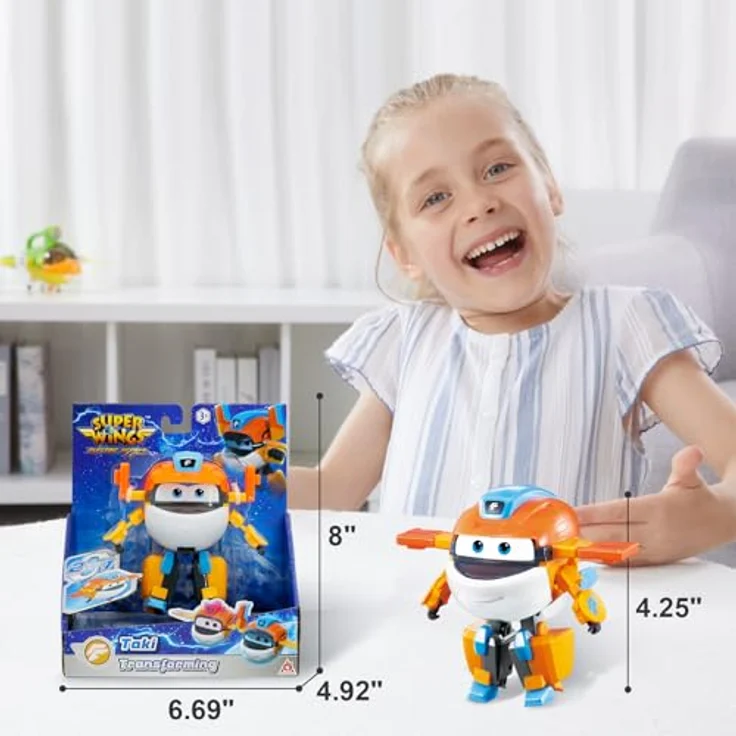 Super Wings Transformations-Flugzeug Supercharged Taki, 12,7 cm große Roboterfigur und Spielzeug-Flugzeug, orange, 2-in-1-Transformator für Kinder ab 3 Jahren – Bild 5