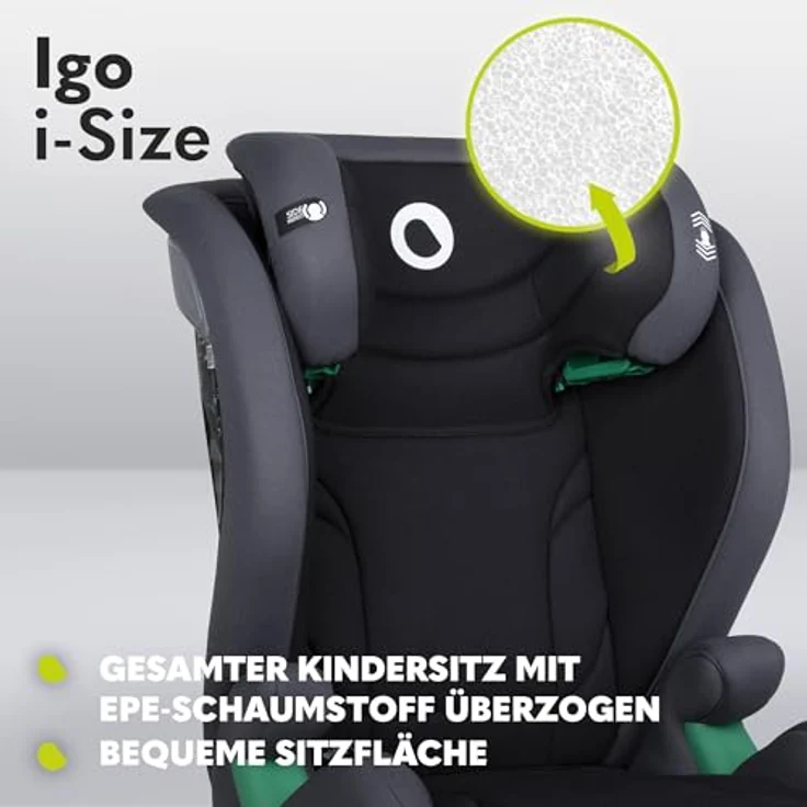 lionelo Autokindersitz IGO I-SIZE, 3-12 Jahre, 15-36 kg, Tri-Guard-Technologie, Memory Foam, (Set), schwarz – Bild 3