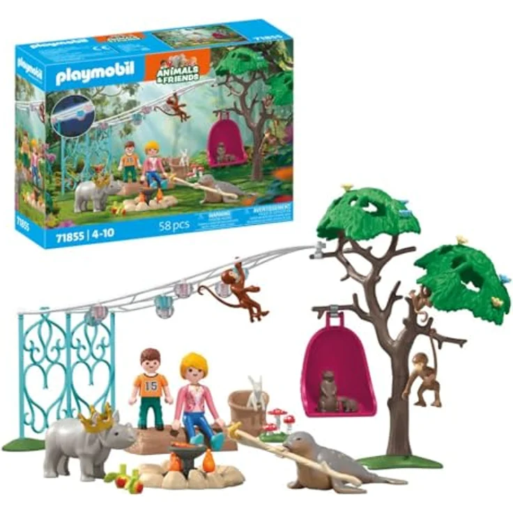 Playmobil Tiere & Freunde - Geburtstagsparty-Spaß, Spielset mit im Dunkeln leuchtender Girlande, Lagerfeuer-Szene und drehbarem Hängesessel – Bild 1