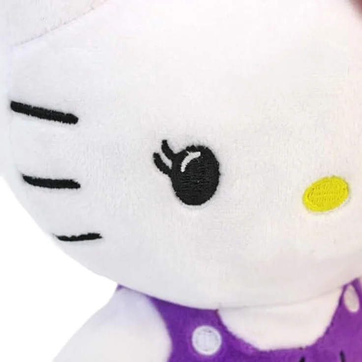 BEMIRO Kuscheltier Katze, ca. 25 cm Plüschfigur in lila Outfit mit gesticktem Herz und roter Schlaufe zum Aufhängen, flauschig weich und dekorativ – Bild 3