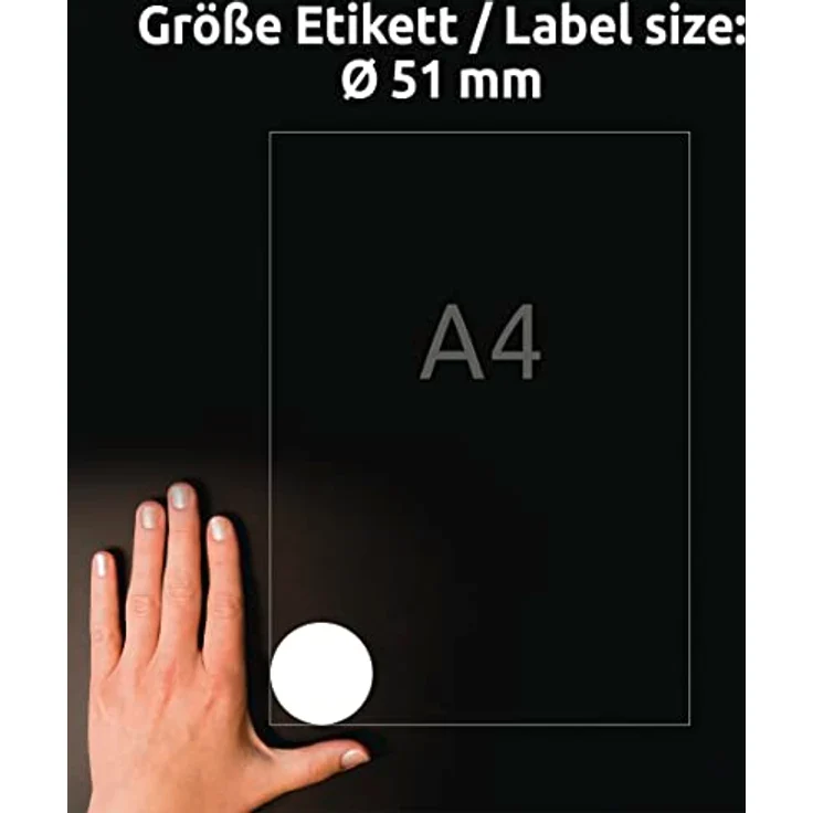 AVERY Zweckform 6225-10 Runde Etiketten (150 Klebepunkte, Ø51mm auf A4, runde Aufkleber zum Bedrucken, selbstklebende Produktetiketten, permanent haftende Marmeladenetiketten) 10 Blatt, weiß – Bild 4