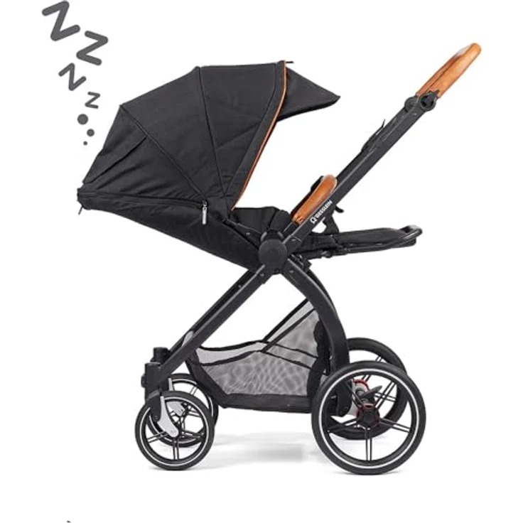 Gesslein Kinderwagen FX4 STYLE, Baby Erstausstattung (leichtes Kinderwagen Set mit Liege- und Sitzoption, individuell einstellbar, Fünf-Punkt-Sicherheitsgurt, Kinderwagen 3 in 1), Schwarz – Bild 5