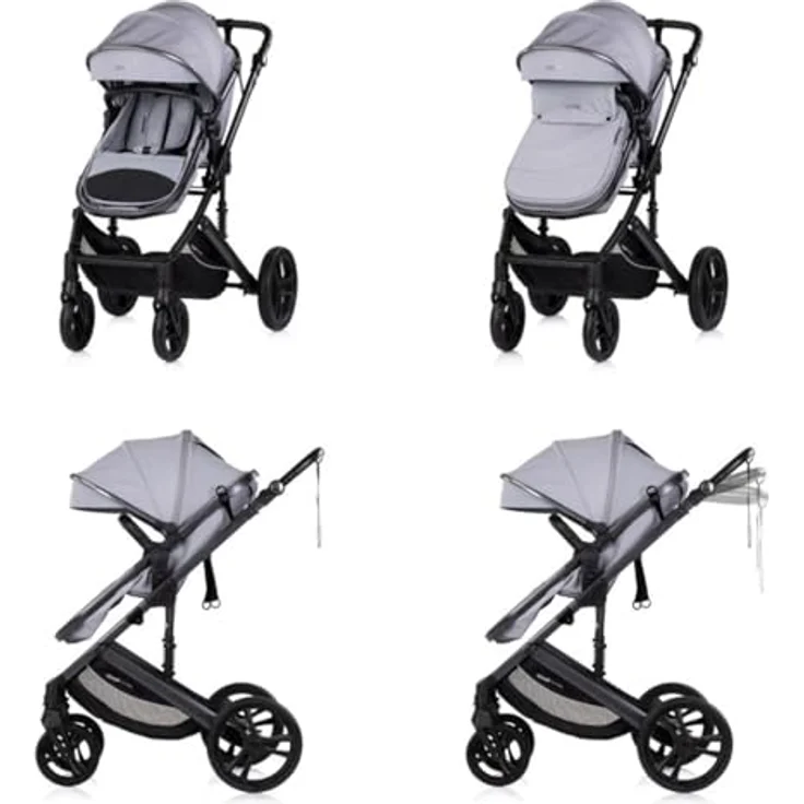 Chipolino Kinderwagen 3 in 1 Amore, mit Babyschale, Adapter, Wickeltasche und Fußabdeckung, hellgrau – Bild 3