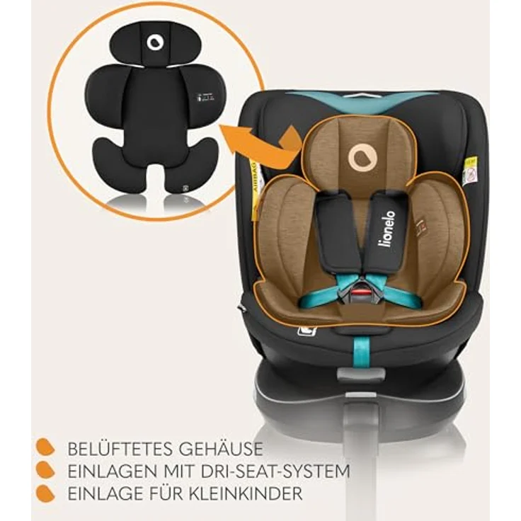 lionelo Autokindersitz NAVY I-SIZE, mit 360° EasyTurn-Drehbasis, ab Geburt bis 12 Jahren, 1,00-36,00 kg, (Set), 40-150cm, i-Size, schwarz – Bild 5